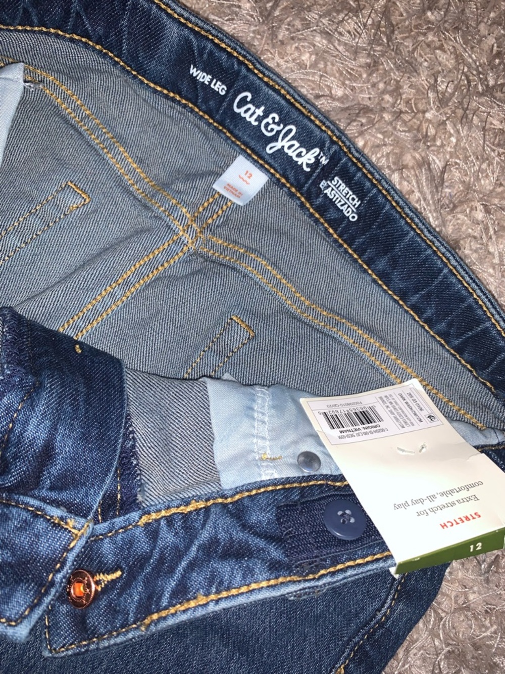 Cat & Jack Dark Wash Wide Leg Adjustable Waist stretch Jeans size 12 - Picture 3 of 5